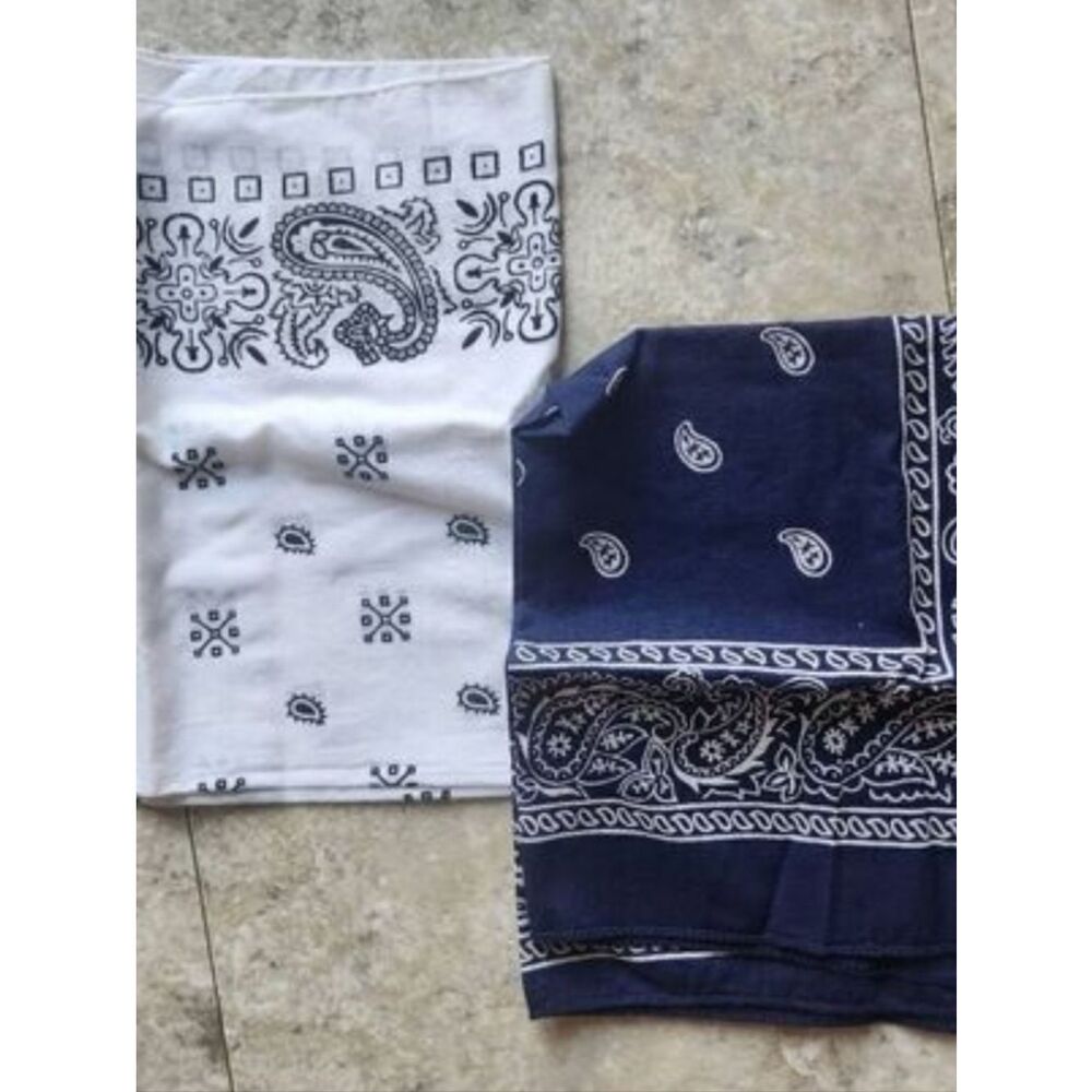 Set of Paisley Bandanas with Beaded scarf w Tassel Accent - White, Navy, Fuchsia - Picture 5 of 7